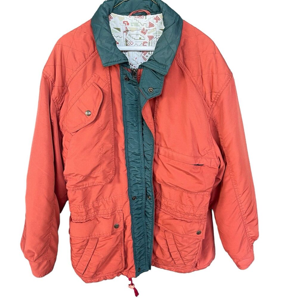 Never Legal Womens Jacket Extra Large XL Orange Full Zip Cinch Waist Winter Warm